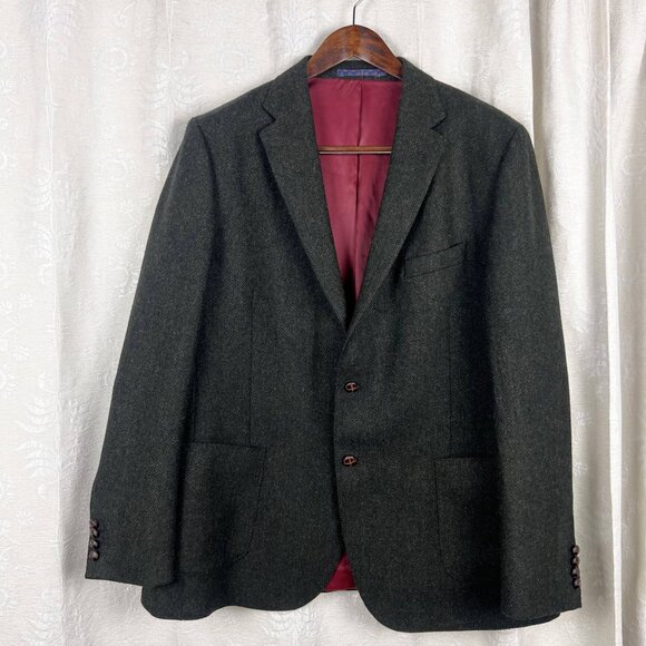 M&S Collection green wool tweed sport coat woven by Moon blazer suit jacket 46L - Picture 1 of 12
